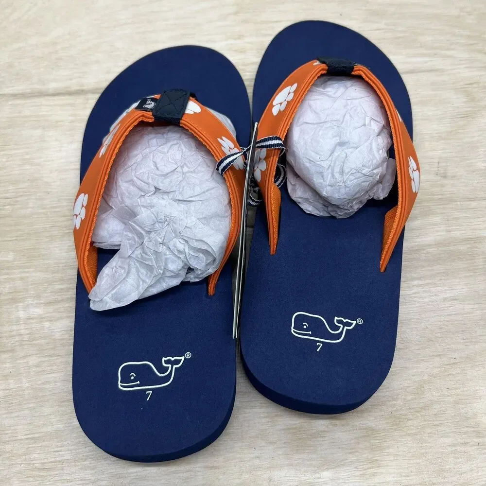 NEW sz 7 Mens Vineyard Vines Orange Clemson Tigers Flip Flops